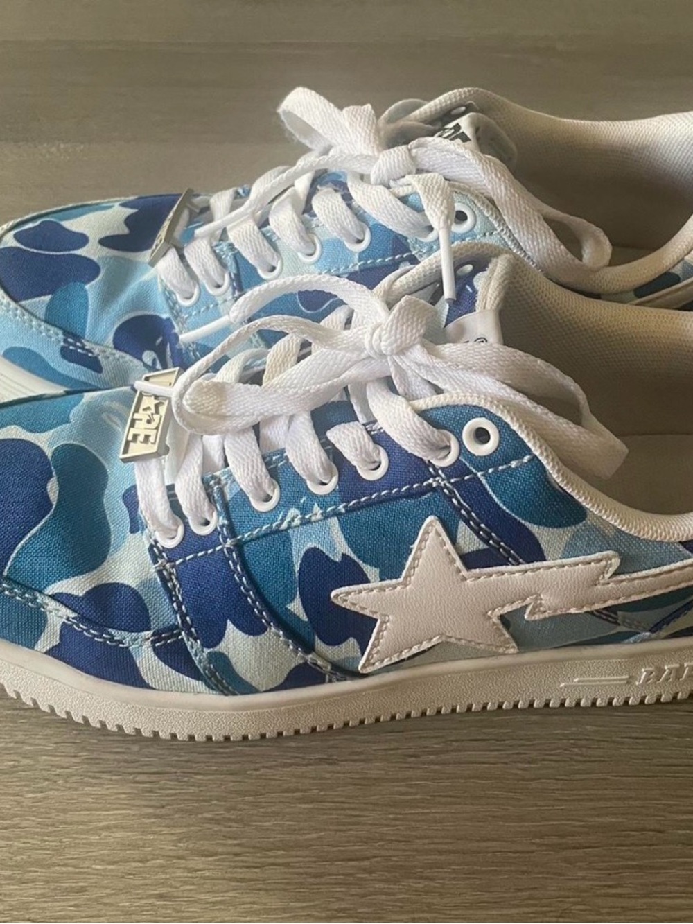 Bape Blue Camo Star Sneakers with White Accents